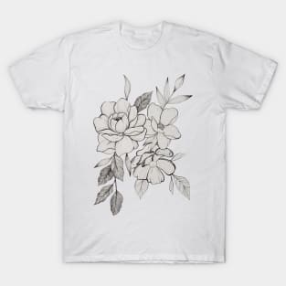 peony and rose line drawing T-Shirt